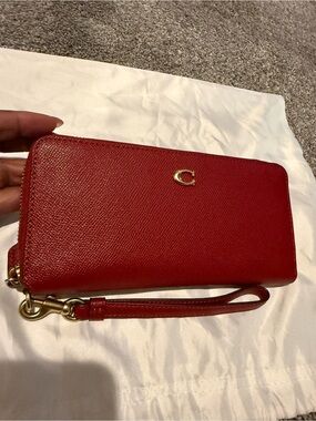 Coach Red Zip-Around Wristlet Wallet with Gold Hardware
